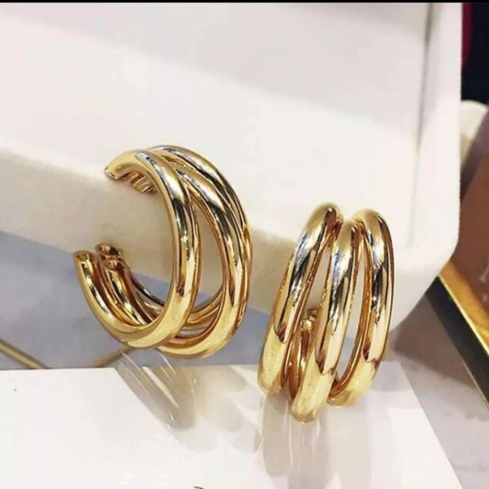 Gold Layered Half Hoop Earrings - Picture 3 of 8